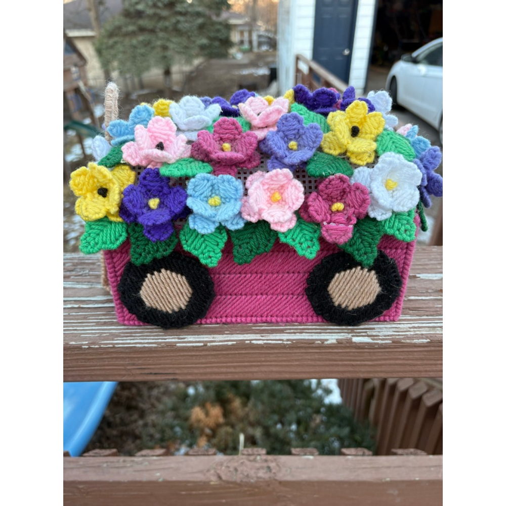 Vintage Garden Wagon with Flowers Cute Decor Colorful